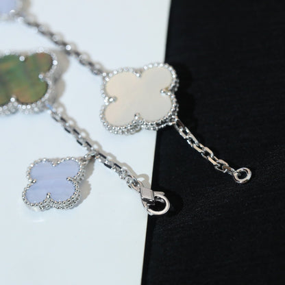 [⭐Mirelle]CLOVER BRACELET 5 MOTIFS MOP CHALCEDONY SILVER