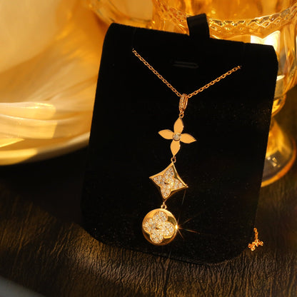 [⭐Mirelle]STAR AND SUN DIAMOND PINK GOLD NECKLACE