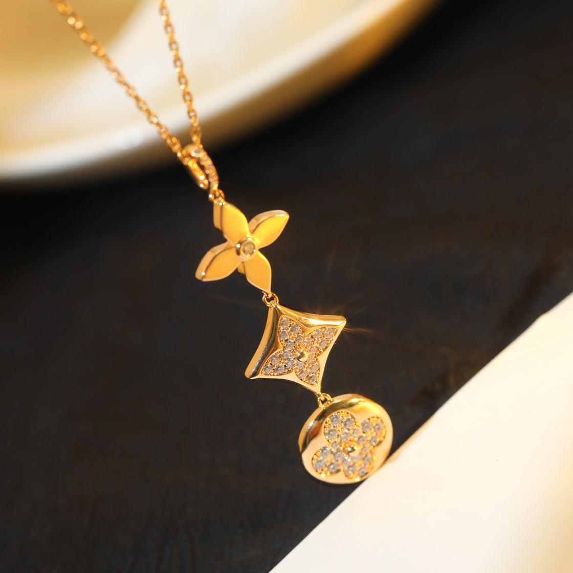 [⭐Mirelle]STAR AND SUN DIAMOND PINK GOLD NECKLACE