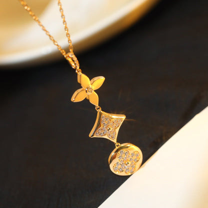 [⭐Mirelle]STAR AND SUN DIAMOND PINK GOLD NECKLACE