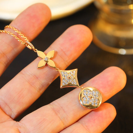 [⭐Mirelle]STAR AND SUN DIAMOND PINK GOLD NECKLACE