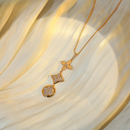 [⭐Mirelle]STAR AND SUN DIAMOND PINK GOLD NECKLACE