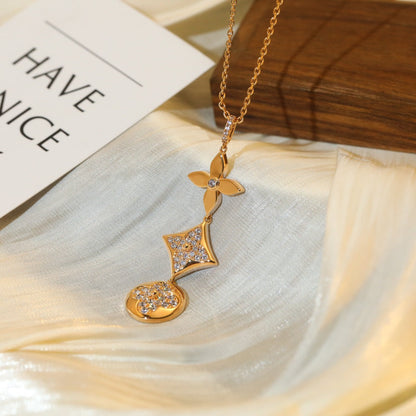 [⭐Mirelle]STAR AND SUN DIAMOND PINK GOLD NECKLACE
