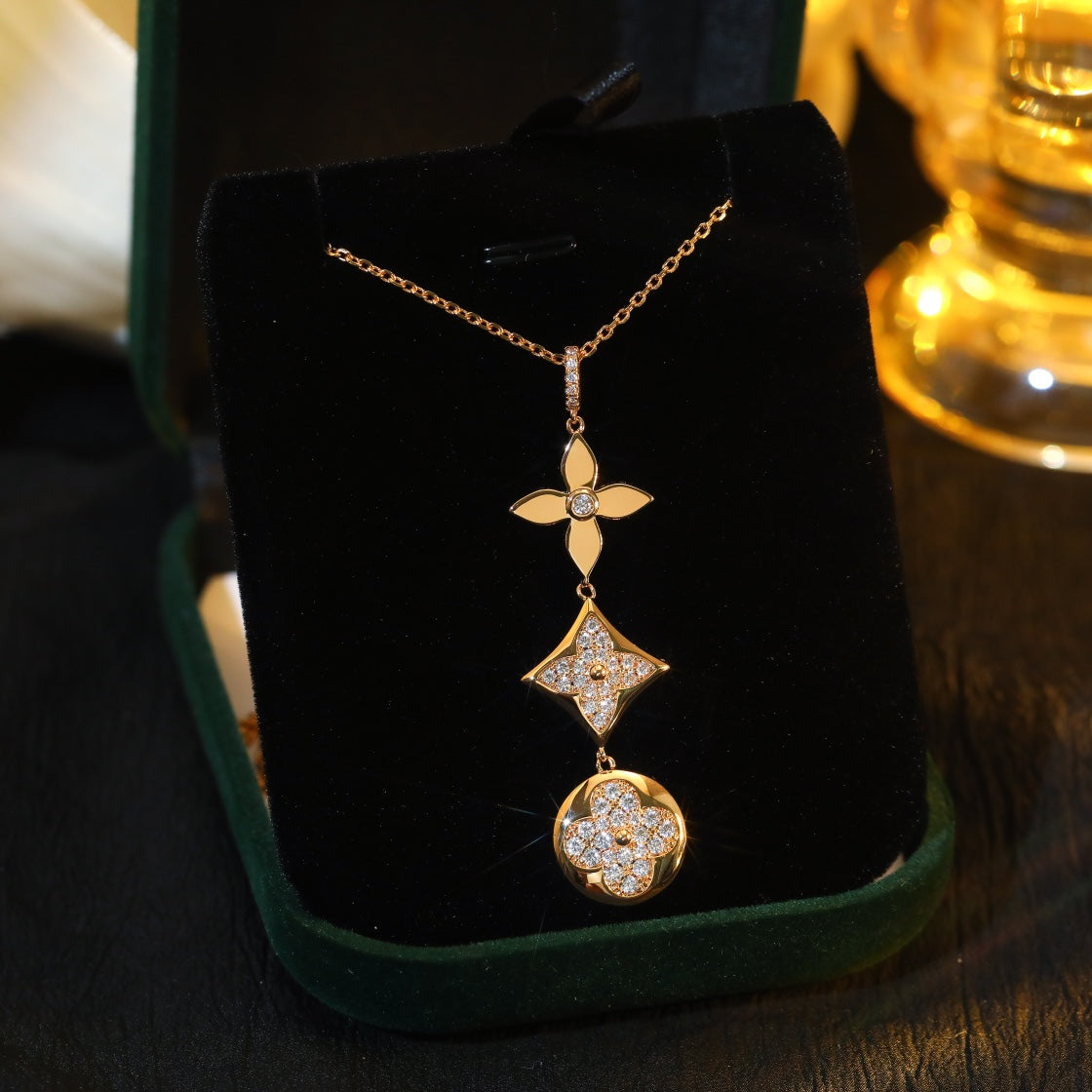 [⭐Mirelle]STAR AND SUN DIAMOND PINK GOLD NECKLACE