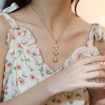[⭐Mirelle]STAR AND SUN DIAMOND PINK GOLD NECKLACE