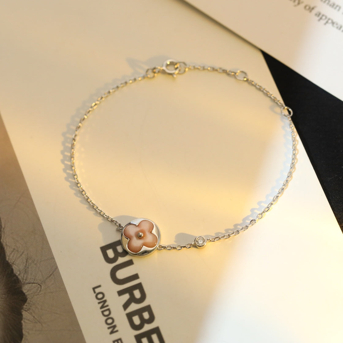 [⭐Mirelle]SUN MOTIF PINK MOP SILVER BRACELET