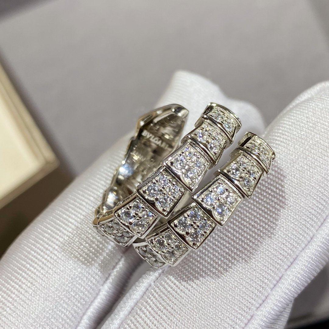 [⭐Mirelle]SERPENTI DOUBLE RING SILVER DIAMOND PAVED