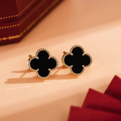 [⭐Mirelle]CLOVER MEDIUM 1 MOTIFS  ONYX STUD EARRINGS