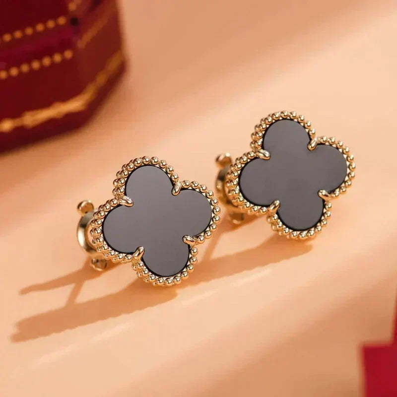 [⭐Mirelle]CLOVER MEDIUM 1 MOTIFS  ONYX STUD EARRINGS