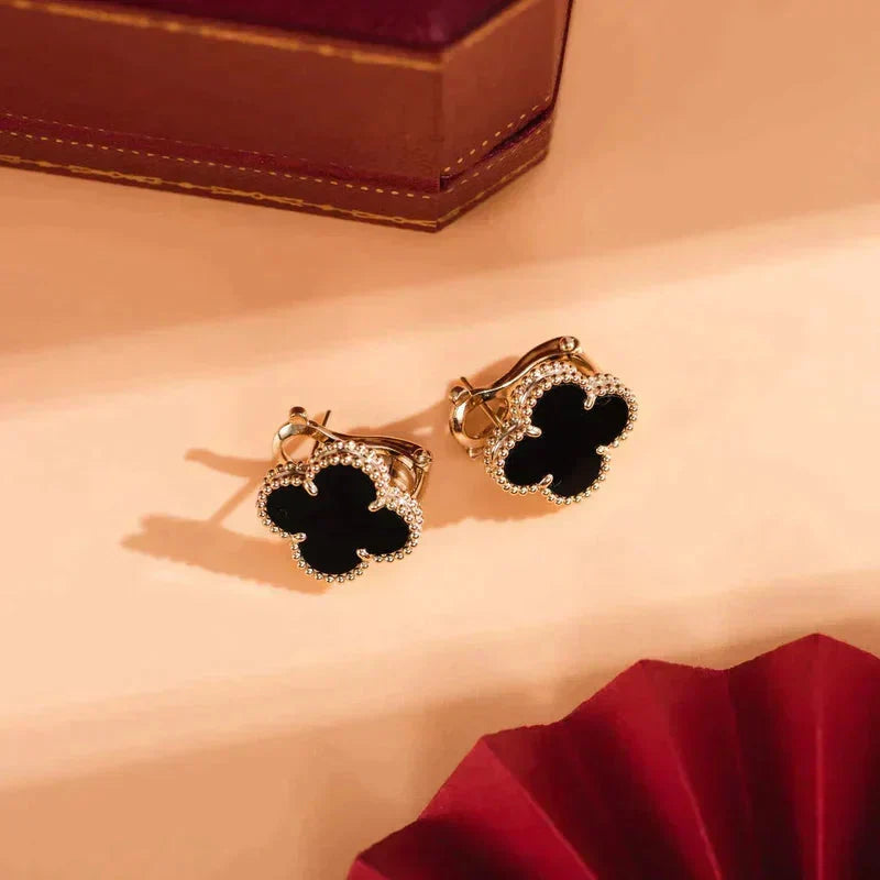 [⭐Mirelle]CLOVER MEDIUM 1 MOTIFS  ONYX STUD EARRINGS
