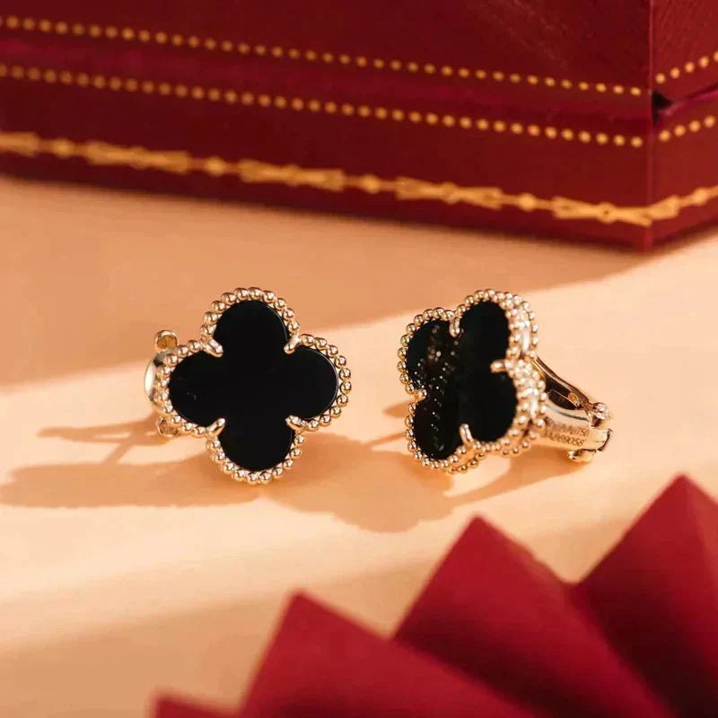 [⭐Mirelle]CLOVER MEDIUM 1 MOTIFS  ONYX STUD EARRINGS