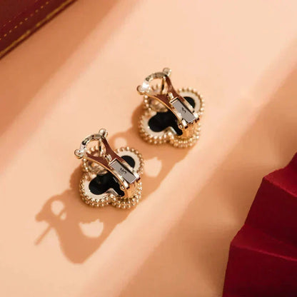 [⭐Mirelle]CLOVER MEDIUM 1 MOTIFS  ONYX STUD EARRINGS