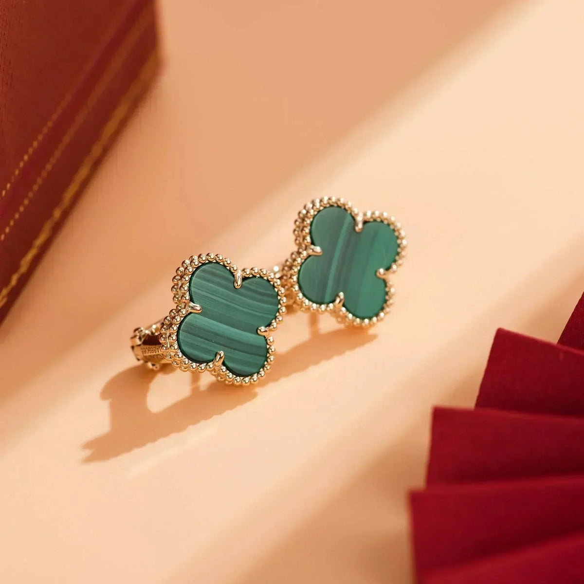 [⭐Mirelle]CLOVER MEDIUM 1 MOTIFS MALACHITE  EARRINGS