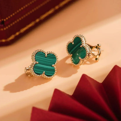 [⭐Mirelle]CLOVER MEDIUM 1 MOTIFS MALACHITE  EARRINGS