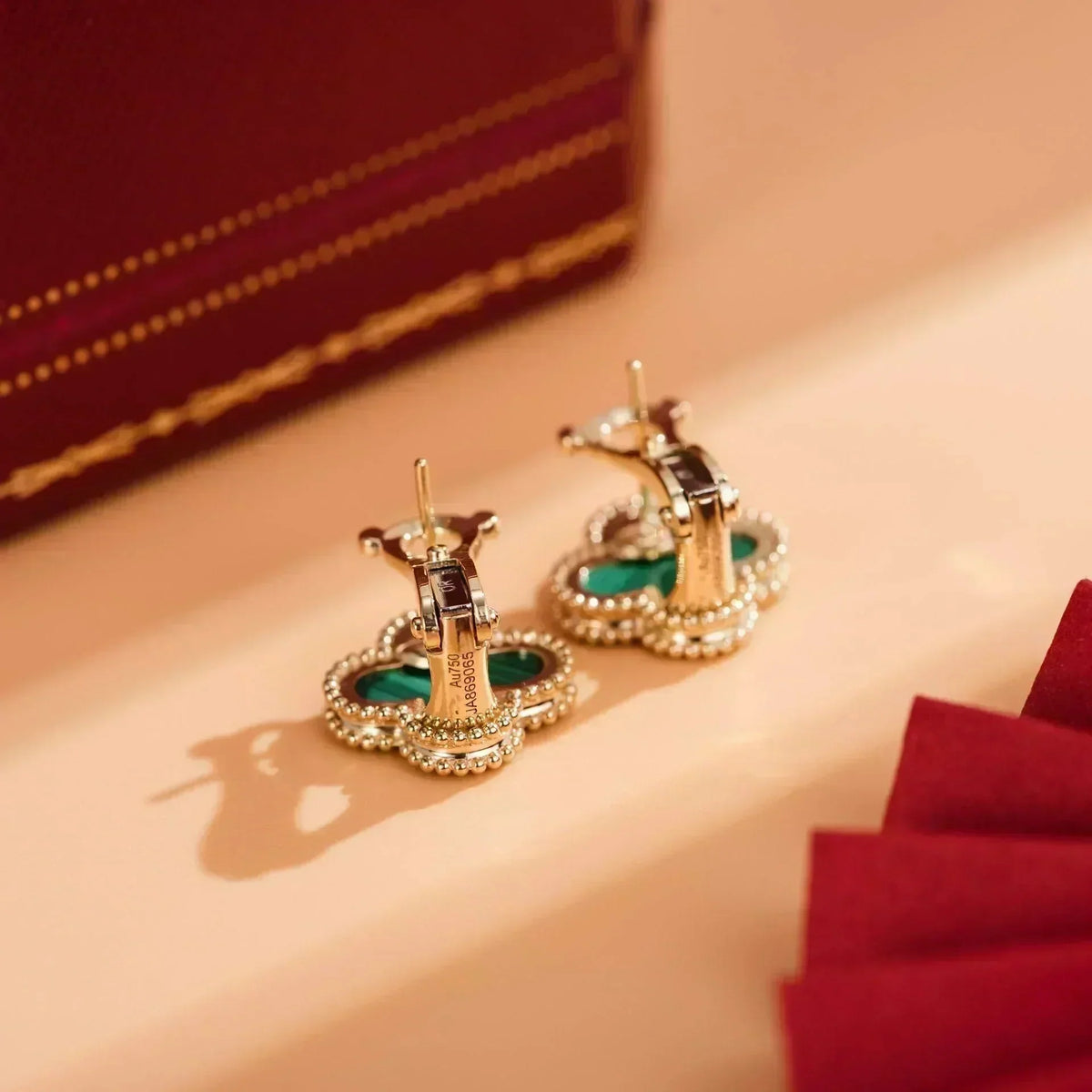 [⭐Mirelle]CLOVER MEDIUM 1 MOTIFS MALACHITE  EARRINGS