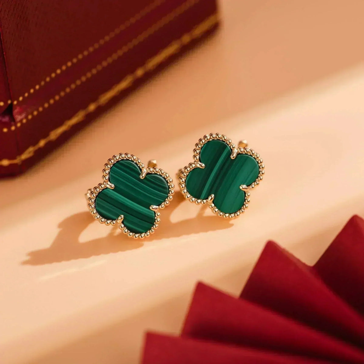 [⭐Mirelle]CLOVER MEDIUM 1 MOTIFS MALACHITE  EARRINGS