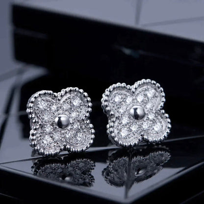 [⭐Mirelle]CLOVER 1 MOTIFS DIAMOND STUD EARRINGS SILVER