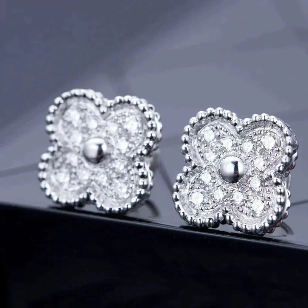 [⭐Mirelle]CLOVER 1 MOTIFS DIAMOND STUD EARRINGS SILVER