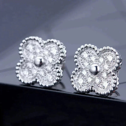 [⭐Mirelle]CLOVER 1 MOTIFS DIAMOND STUD EARRINGS SILVER
