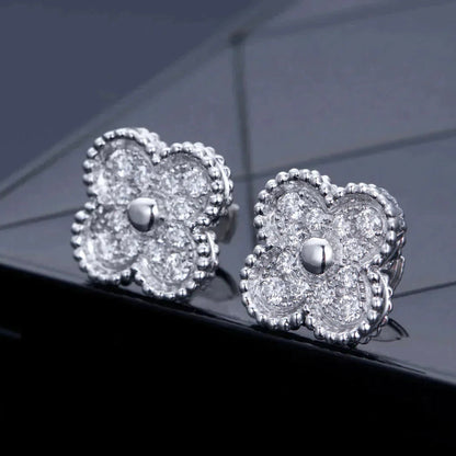 [⭐Mirelle]CLOVER 1 MOTIFS DIAMOND STUD EARRINGS SILVER