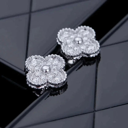 [⭐Mirelle]CLOVER 1 MOTIFS DIAMOND STUD EARRINGS SILVER
