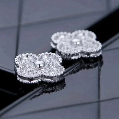 [⭐Mirelle]CLOVER 1 MOTIFS DIAMOND STUD EARRINGS SILVER