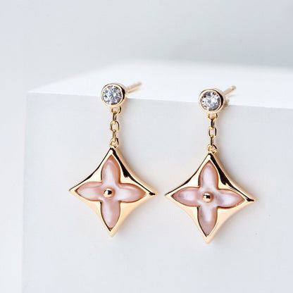 [⭐Mirelle]DOUBLE STAR PINK GOLD MOP DROP EARRINGS