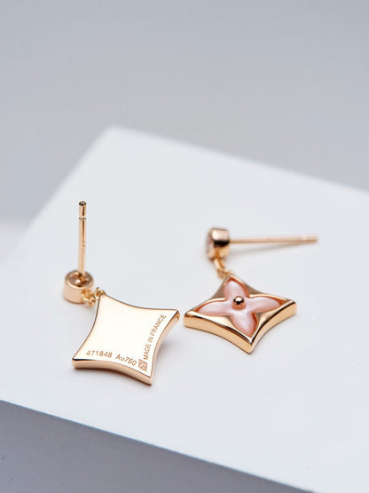 [⭐Mirelle]DOUBLE STAR PINK GOLD MOP DROP EARRINGS
