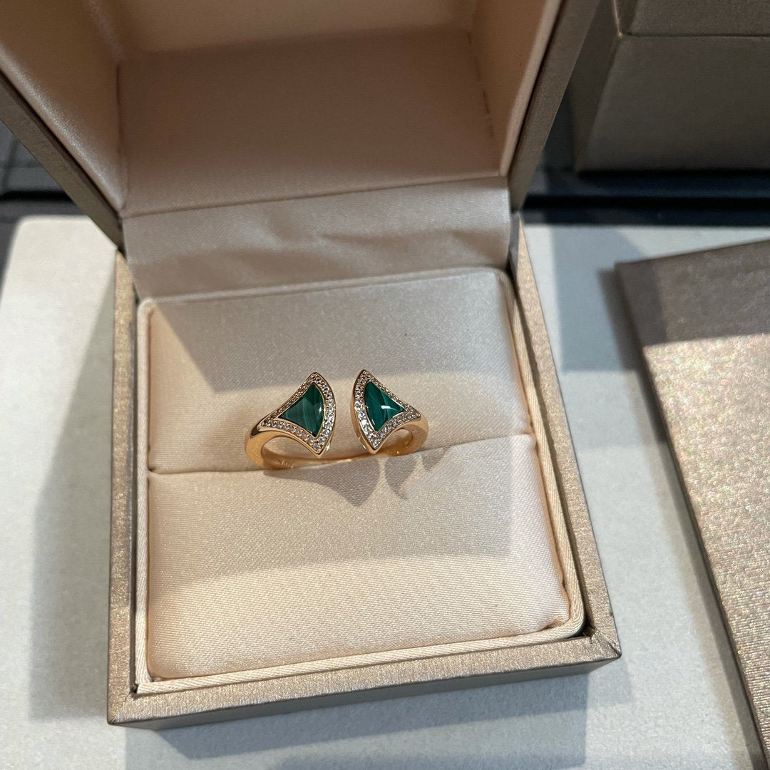 [⭐Mirelle]DREAM MALACHITE DIAMOND OPEN RING