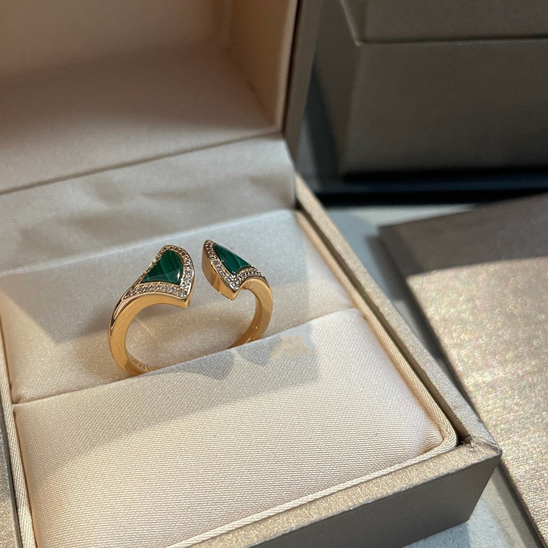 [⭐Mirelle]DREAM MALACHITE DIAMOND OPEN RING