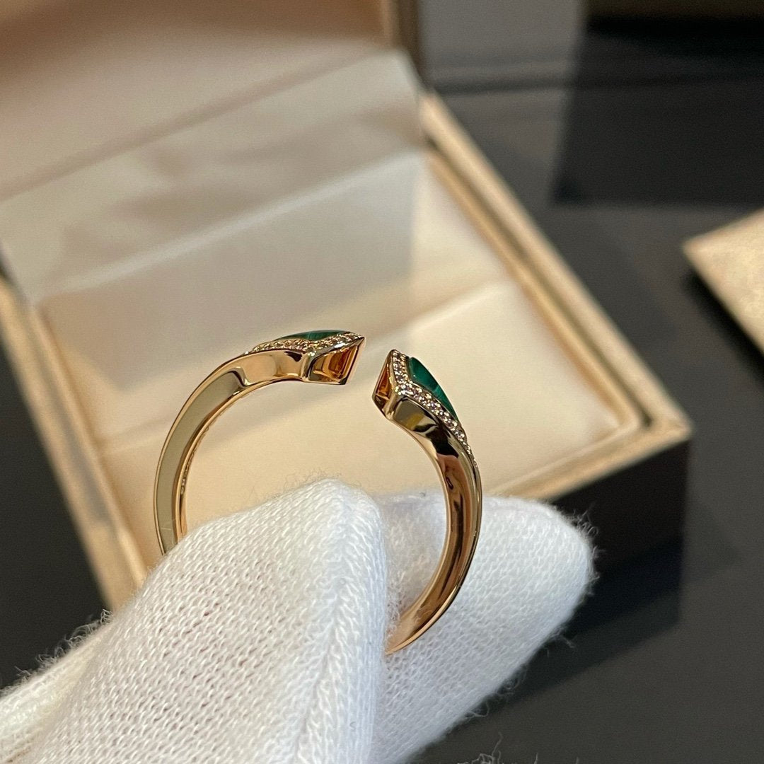 [⭐Mirelle]DREAM MALACHITE DIAMOND OPEN RING