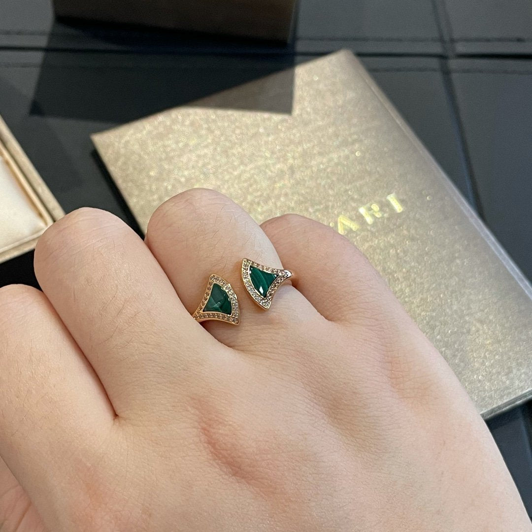 [⭐Mirelle]DREAM MALACHITE DIAMOND OPEN RING