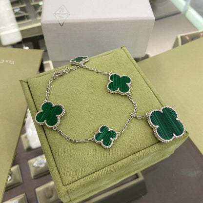 [⭐Mirelle]CLOVER 5 MOTIFS SIVLER MALACHITE BRACELET