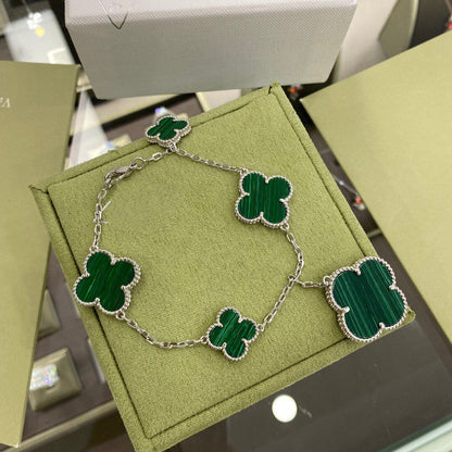 [⭐Mirelle]CLOVER 5 MOTIFS SIVLER MALACHITE BRACELET