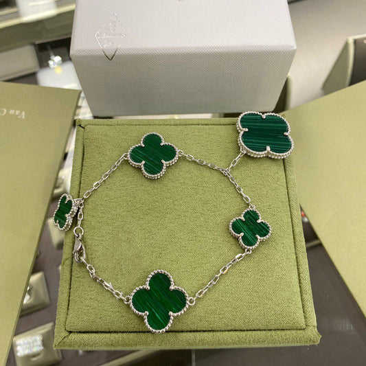 [⭐Mirelle]CLOVER 5 MOTIFS SIVLER MALACHITE BRACELET