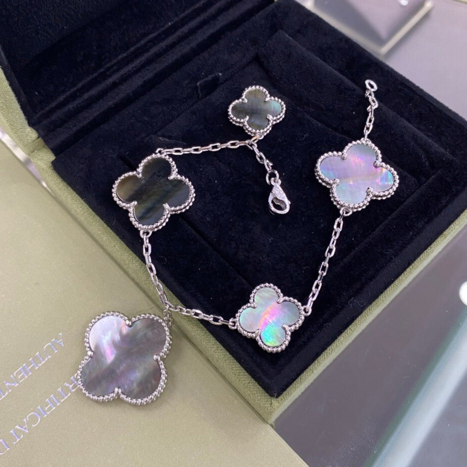 [⭐Mirelle]CLOVER 5 MOTIFS SIVLER DARK MOP BRACELET