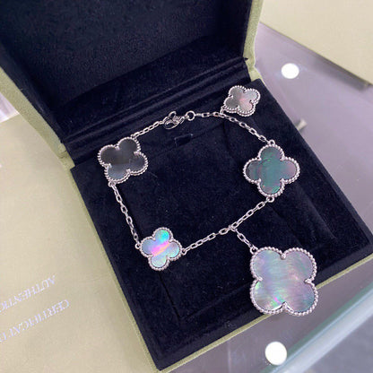[⭐Mirelle]CLOVER 5 MOTIFS SIVLER DARK MOP BRACELET