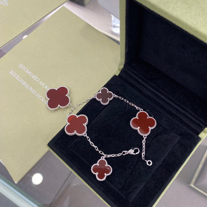 [⭐Mirelle]CLOVER 5 MOTIFS SIVLER CARNELIAN BRACELET