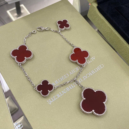 [⭐Mirelle]CLOVER 5 MOTIFS SIVLER CARNELIAN BRACELET