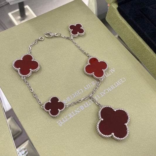 [⭐Mirelle]CLOVER 5 MOTIFS SIVLER CARNELIAN BRACELET