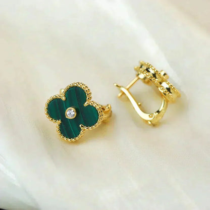 [⭐Mirelle]CLOVER MEDIUM 1 MOTIFS MALACHITE DIAMOND EARRINGS