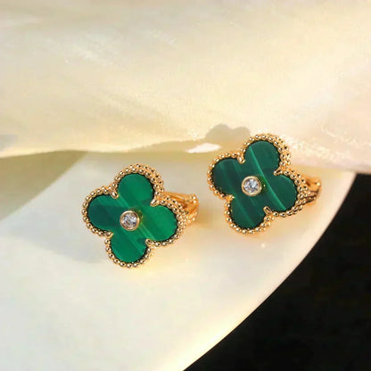 [⭐Mirelle]CLOVER MEDIUM 1 MOTIFS MALACHITE DIAMOND EARRINGS