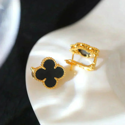 [⭐Mirelle]CLOVER MEDIUM 1 MOTIFS  ONYX STUD EARRINGS