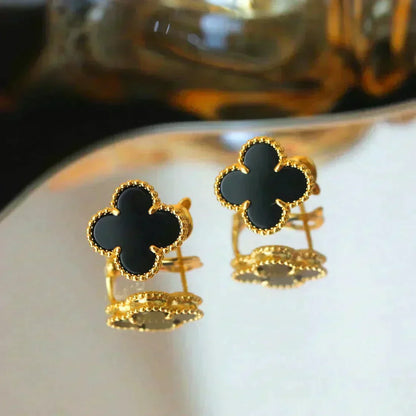 [⭐Mirelle]CLOVER MEDIUM 1 MOTIFS  ONYX STUD EARRINGS
