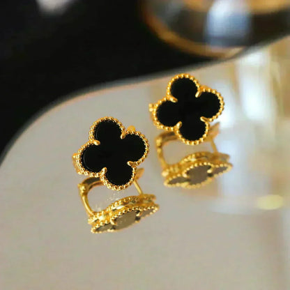 [⭐Mirelle]CLOVER MEDIUM 1 MOTIFS  ONYX STUD EARRINGS