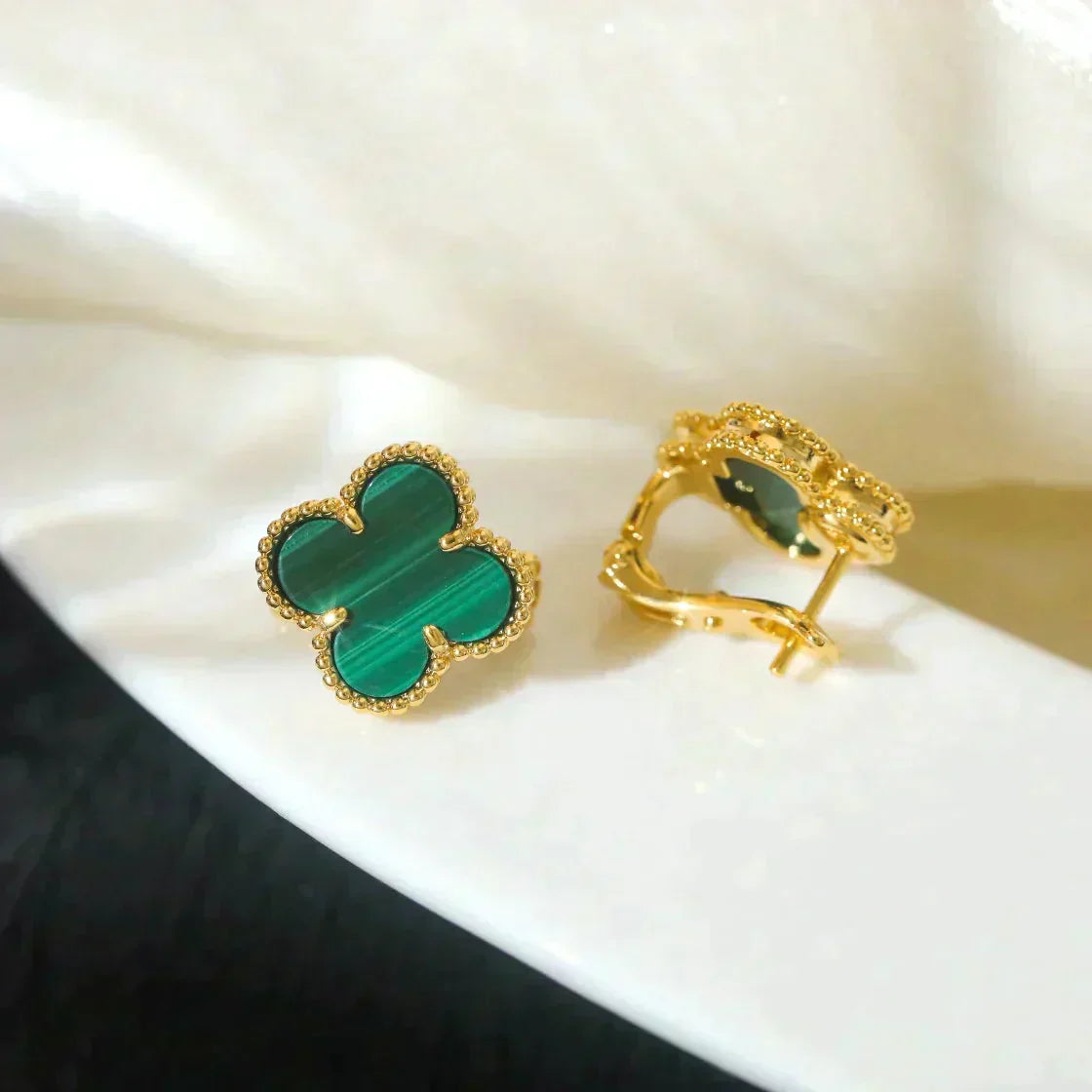 [⭐Mirelle]CLOVER MEDIUM 1 MOTIFS MALACHITE  EARRINGS