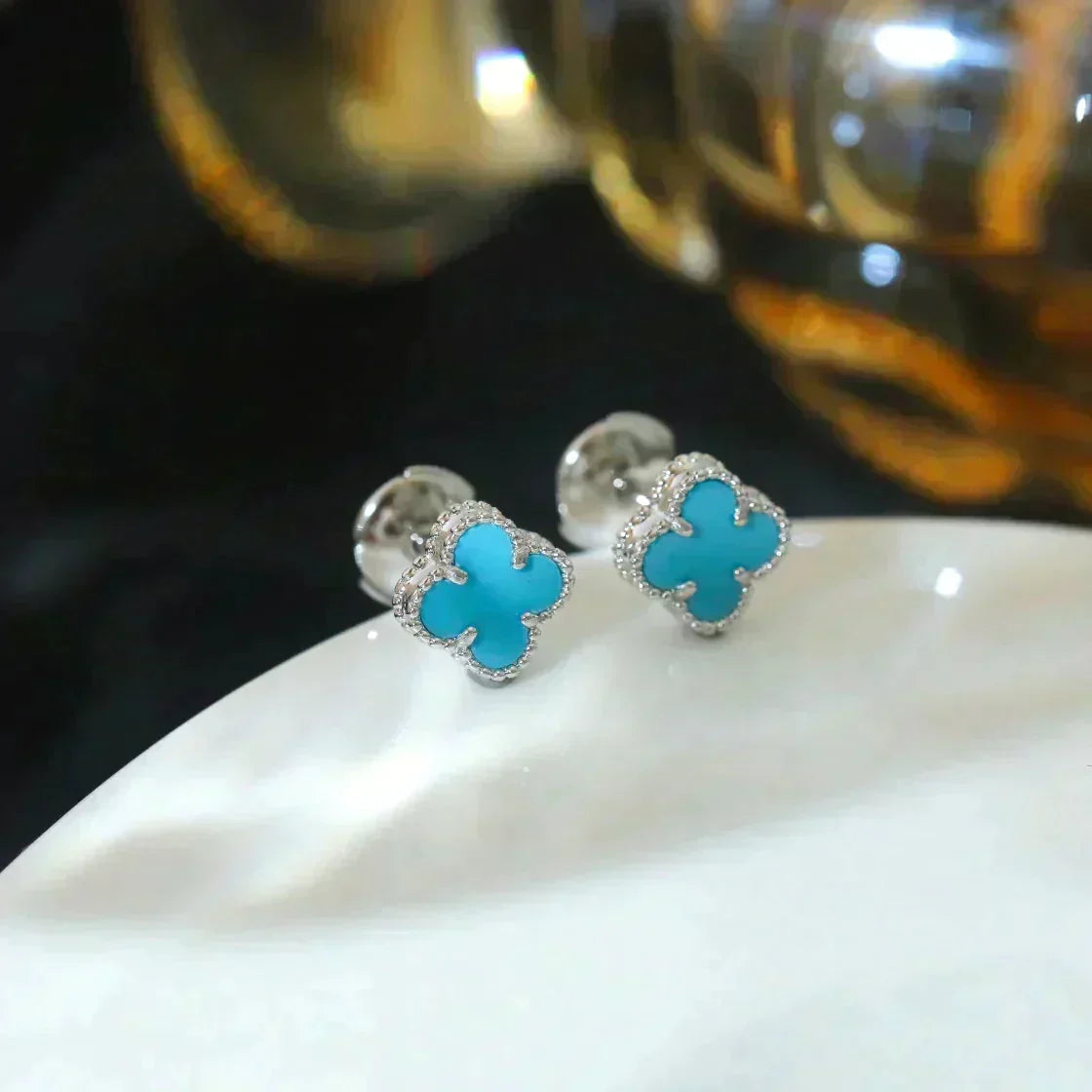 [⭐Mirelle]CLOVER MINI 9.5MM ONYX STUD EARRINGS SILVER