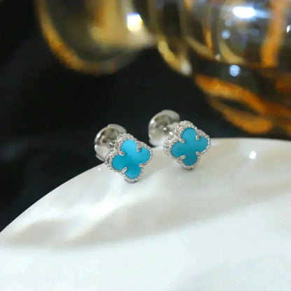 [⭐Mirelle]CLOVER MINI 9.5MM ONYX STUD EARRINGS SILVER