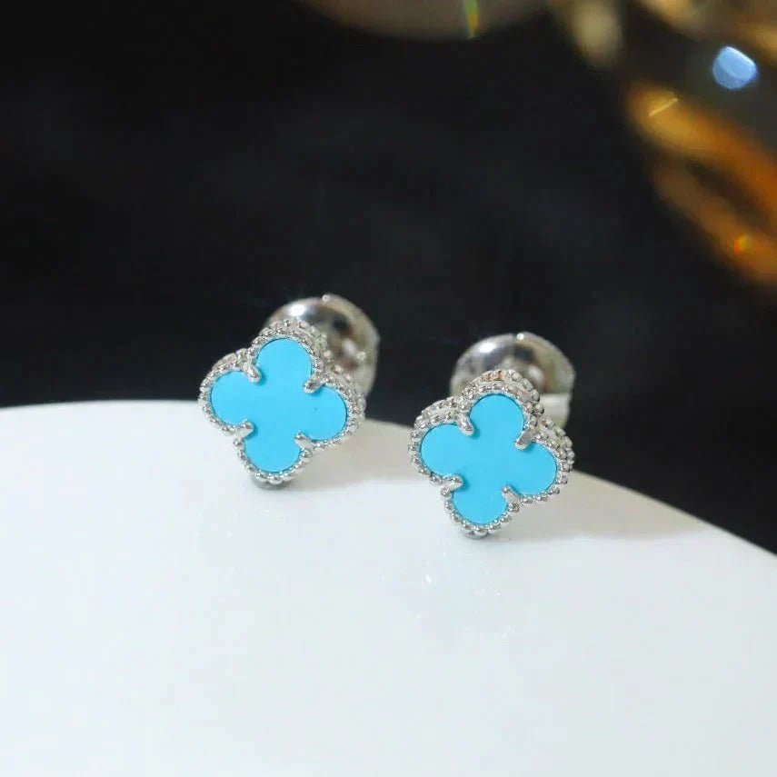 [⭐Mirelle]CLOVER MINI 9.5MM ONYX STUD EARRINGS SILVER