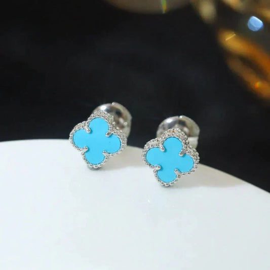 [⭐Mirelle]CLOVER MINI 9.5MM ONYX STUD EARRINGS SILVER